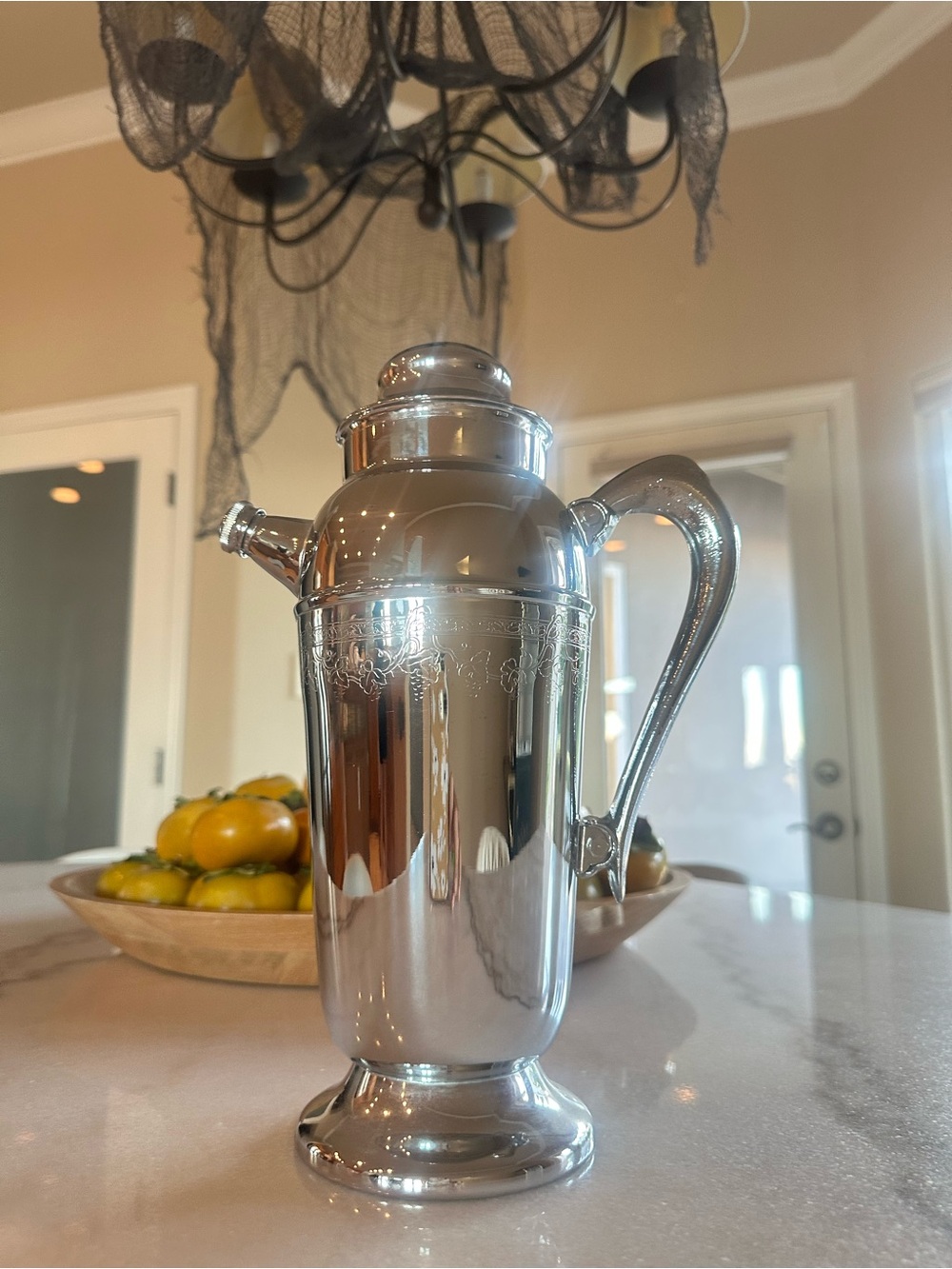 Vintage Chrome Cocktail Shaker with Handle - Elegant Barware